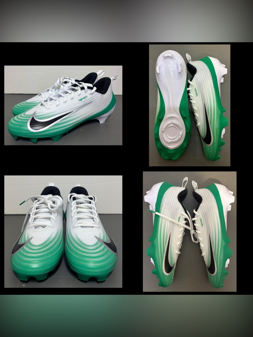 Nike Vapor Speed 3 White Green Football Cleats Men’s sz 9 NEW no box!